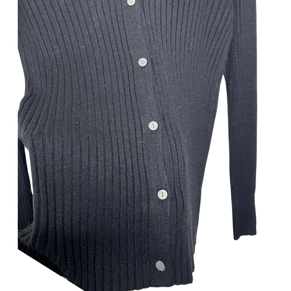 EXPRESS Black Ribbed V Neck Button Up Long Sleeve Cardigan Sweater Womens M - Picture 10 of 16